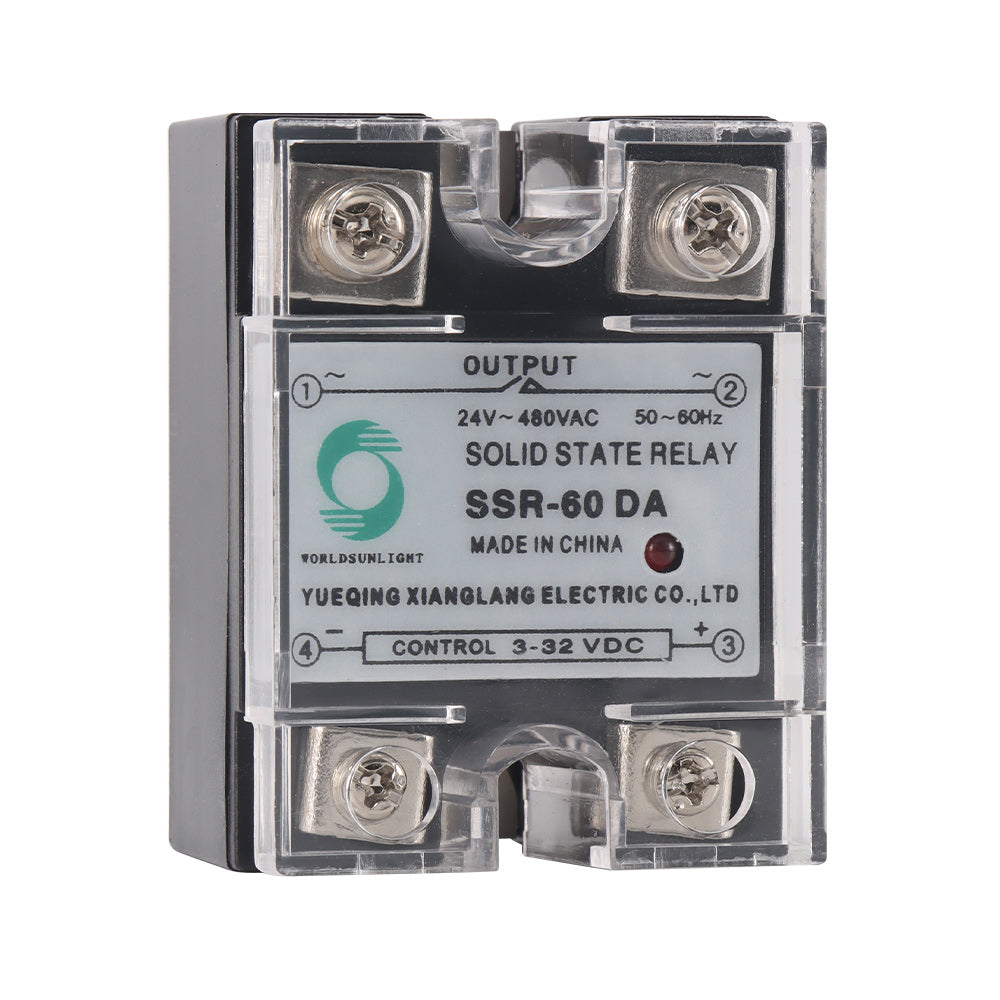 Solid State Relay SSR-60DA DC to AC Input 3-32VDC to Output 24-480VAC 60A Single Phase Plastic Cover
