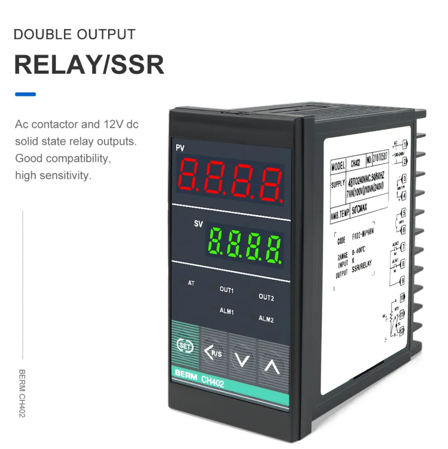 Temperature Controller BERM-CH402 48x96MM Digital Temperature Indicator Controller For Mechanical Output Relay or SSR