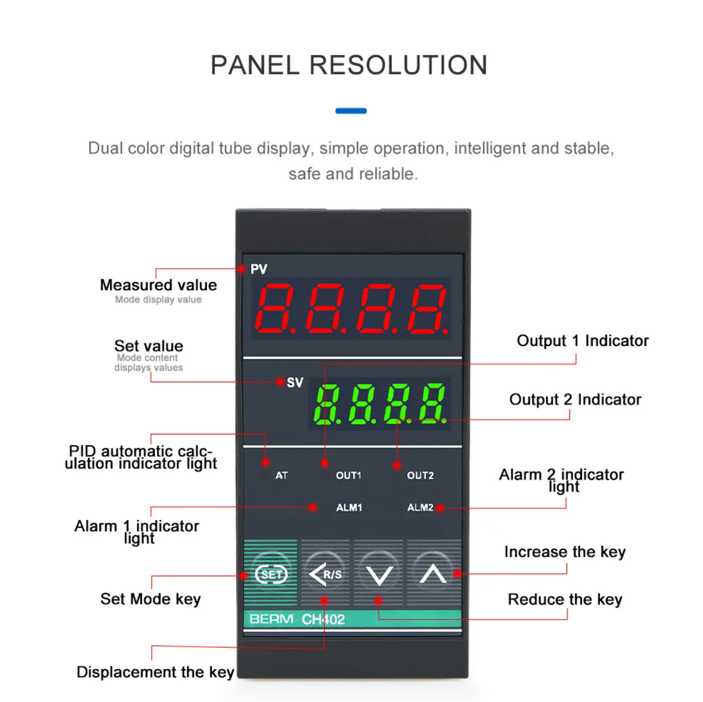 Temperature Controller BERM-CH402 48x96MM Digital Temperature Indicator Controller For Mechanical Output Relay or SSR