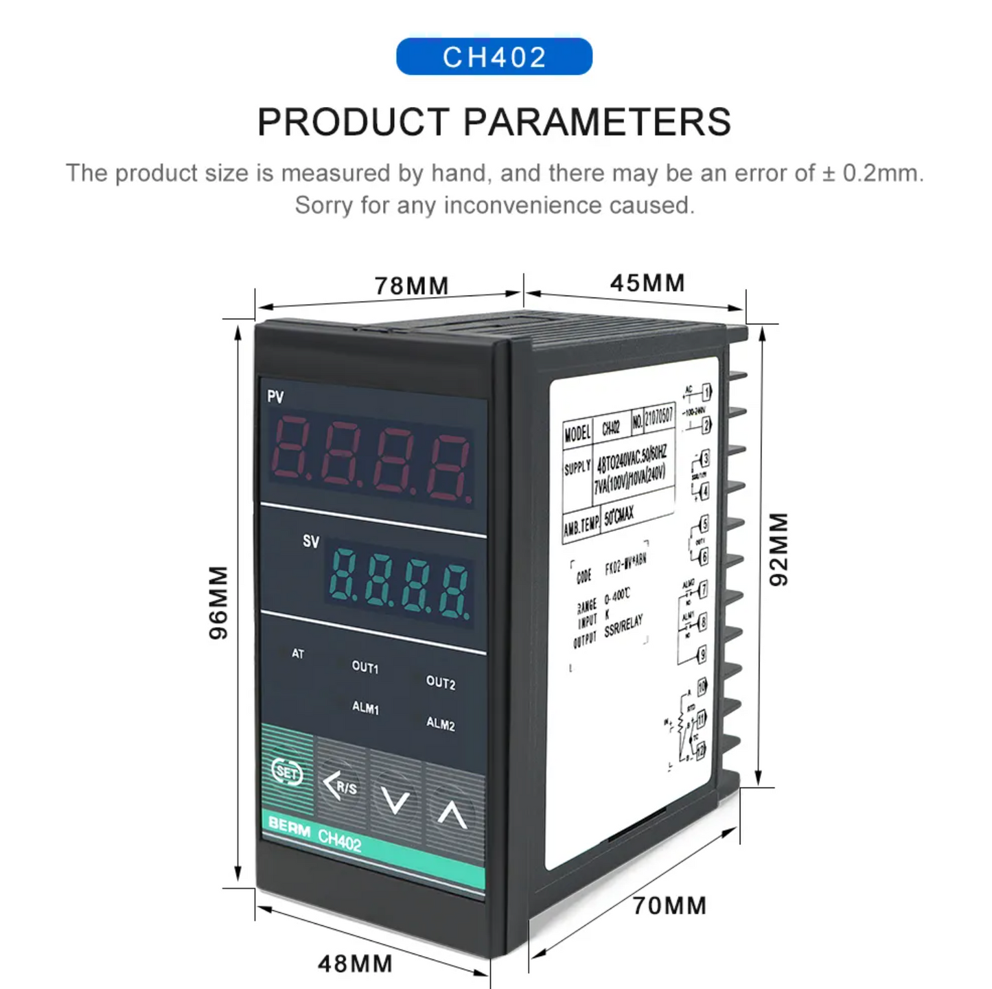 Temperature Controller BERM-CH402 48x96MM Digital Temperature Indicator Controller For Mechanical Output Relay or SSR