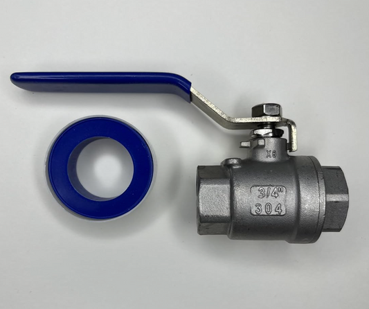 3/4 inch NPT Stainless Steel Ball Valve, Full Port Water Stop Shut Off Ball Valve, Level Handle Pipe Heavy Duty Brass Female Threaded Ball Valve - Model 1000WOG BLUE WITH Sealing tape