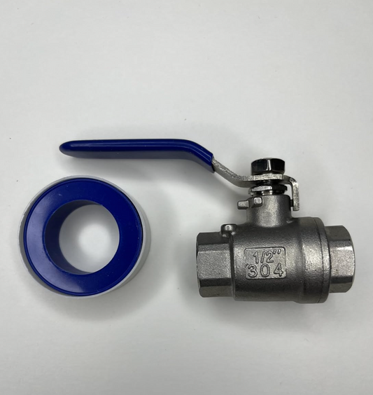 1/2 inch NPT Stainless Steel Ball Valve, Full Port Water Stop Shut Off Ball Valve, Level Handle Pipe Heavy Duty Brass Female Threaded Ball Valve - Model 1000WOG BLUE With Sealing tape