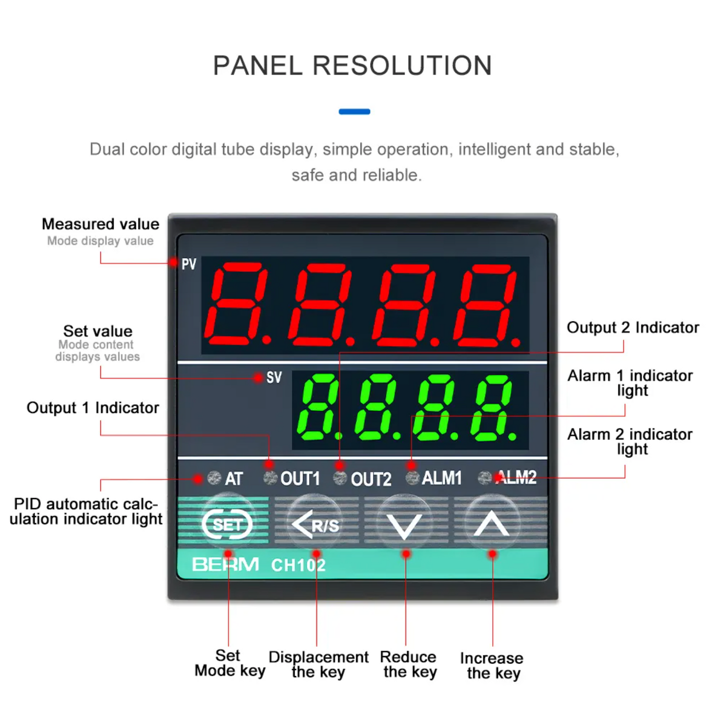 Temperature Controller BERM-CH102 48x48MM Digital Temperature Indicator Controller For Mechanical Output Relay or SSR